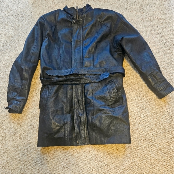 Black Belted Trench Coat with Stand-Up Collar - Picture 12 of 12